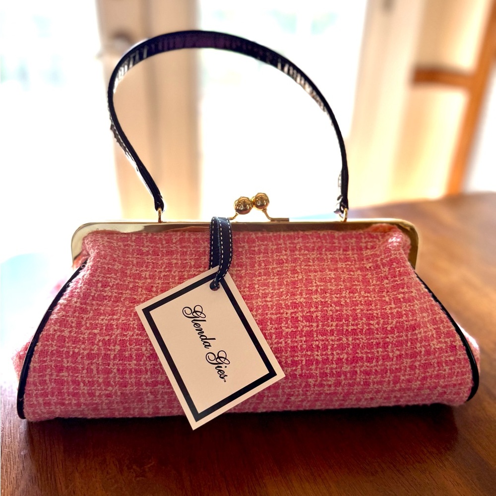 Vintage Glenda Gies Jackie Satchel - Pink/White Tweed